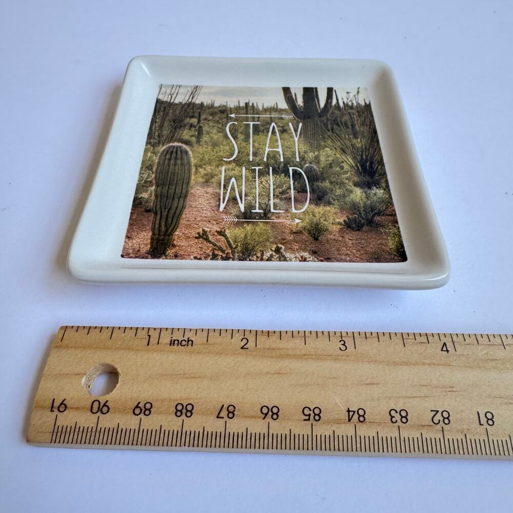 Primitives‎ by Kathy Small Trinket Tray Stay Wild Cactus White Square Boho Gift - Picture 8 of 10
